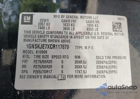 2012 Chevrolet Suburban 1500 Lt from USA, damaged, VIN 1GNSKJE7XCR117879